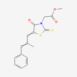 Methyl 2-(5-(2-methyl-3-phenylallylidene)-4-oxo-2-thioxothiazolidin-3-yl)acetate chemical structure (CAS 682775-70-8)
