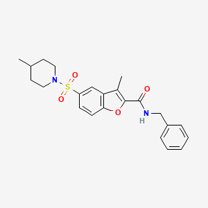 N-Benzyl-3-methyl-5-((4-methylpiperidin-1-yl)sulfonyl)benzofuran-2-carboxamide chemical structure (CAS 687574-49-8)