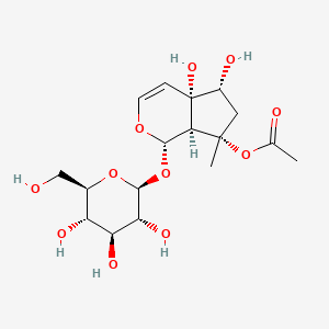 (1S,4aS,5R,7S,7aS)-4a,5-Dihydroxy-7-methyl-1-(((2S,3R,4S,5S,6R)-3,4,5-trihydroxy-6-(hydroxymethyl)tetrahydro-2H-pyran-2-yl)oxy)-1,4a,5,6,7,7a-hexahydrocyclopenta[c]pyran-7-yl acetate chemical structure (CAS 6926-14-3)