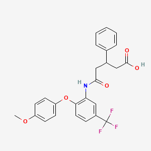 5-((2-(4-Methoxyphenoxy)-5-(trifluoromethyl)phenyl)amino)-5-oxo-3-phenylpentanoic acid chemical structure (CAS 698346-43-9)