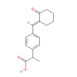 (E)-2-(4-((2-Oxocyclohexylidene)methyl)phenyl)propanoic acid chemical structure (CAS 69956-77-0)