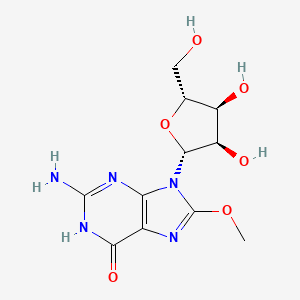 2-Amino-9-((2R,3R,4S,5R)-3,4-dihydroxy-5-(hydroxymethyl)tetrahydrofuran-2-yl)-8-methoxy-3,9-dihydro-6H-purin-6-one chemical structure (CAS 7057-53-6)