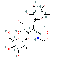 N-((2R,3R,4R,5R)-5,6-Dihydroxy-1-oxo-4-(((2S,3R,4S,5R,6R)-3,4,5-trihydroxy-6-(hydroxymethyl)tetrahydro-2H-pyran-2-yl)oxy)-3-(((2S,3S,4R,5S,6S)-3,4,5-trihydroxy-6-methyltetrahydro-2H-pyran-2-yl)oxy)hexan-2-yl)acetamide chemical structure (CAS 71208-06-5)