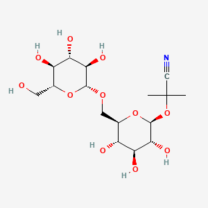 2-Methyl-2-(((2S,3R,4S,5S,6R)-3,4,5-trihydroxy-6-((((2R,3R,4S,5S,6R)-3,4,5-trihydroxy-6-(hydroxymethyl)tetrahydro-2H-pyran-2-yl)oxy)methyl)tetrahydro-2H-pyran-2-yl)oxy)propanenitrile chemical structure (CAS 72229-40-4)