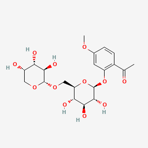 1-(4-Methoxy-2-(((2S,3R,4S,5S,6R)-3,4,5-trihydroxy-6-((((2S,3R,4S,5S)-3,4,5-trihydroxytetrahydro-2H-pyran-2-yl)oxy)methyl)tetrahydro-2H-pyran-2-yl)oxy)phenyl)ethan-1-one chemical structure (CAS 72520-92-4)