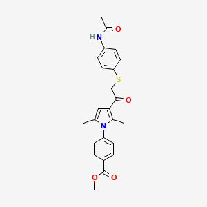Methyl 4-(3-(2-((4-acetamidophenyl)thio)acetyl)-2,5-dimethyl-1H-pyrrol-1-yl)benzoate chemical structure (CAS 731006-86-3)