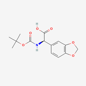 (R)-2-(Benzo[d][1,3]dioxol-5-yl)-2-((tert-butoxycarbonyl)amino)acetic acid chemical structure (CAS 73101-12-9)
