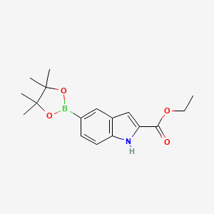 Ethyl 5-(4,4,5,5-tetramethyl-1,3,2-dioxaborolan-2-yl)-1H-indole-2-carboxylate chemical structure (CAS 736990-02-6)