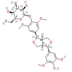 (2S,3R,4S,5S,6R)-2-(4-((1S,3aR,4S,6aR)-4-(4-Hydroxy-3,5-dimethoxyphenyl)tetrahydro-1H,3H-furo[3,4-c]furan-1-yl)-2,6-dimethoxyphenoxy)-6-(hydroxymethyl)tetrahydro-2H-pyran-3,4,5-triol chemical structure (CAS 7374-79-0)