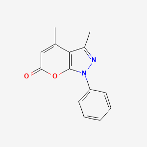 3,4-Dimethyl-1-phenylpyrano[2,3-c]pyrazol-6(1H)-one chemical structure (CAS 74169-52-1)