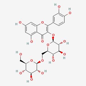 2-(3,4-Dihydroxyphenyl)-5,7-dihydroxy-3-(((2S,3R,4S,5S,6R)-3,4,5-trihydroxy-6-((((2R,3R,4S,5S,6R)-3,4,5-trihydroxy-6-(hydroxymethyl)tetrahydro-2H-pyran-2-yl)oxy)methyl)tetrahydro-2H-pyran-2-yl)oxy)-4H-chromen-4-one chemical structure (CAS 7431-83-6)
