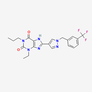 3-Ethyl-1-propyl-8-(1-(3-(trifluoromethyl)benzyl)-1H-pyrazol-4-yl)-3,7-dihydro-1H-purine-2,6-dione chemical structure (CAS 752222-83-6)