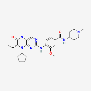(R)-4-((8-Cyclopentyl-7-ethyl-5-methyl-6-oxo-5,6,7,8-tetrahydropteridin-2-yl)amino)-3-methoxy-N-(1-methylpiperidin-4-yl)benzamide chemical structure (CAS 755038-02-9)