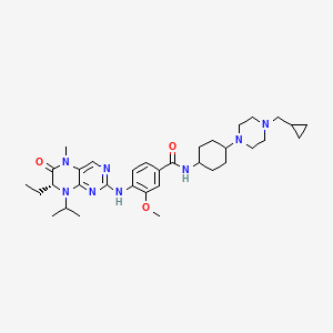 N-(trans-4-(4-(Cyclopropylmethyl)piperazin-1-yl)cyclohexyl)-4-(((R)-7-ethyl-8-isopropyl-5-methyl-6-oxo-5,6,7,8-tetrahydropteridin-2-yl)amino)-3-methoxybenzamide chemical structure (CAS 755038-65-4)