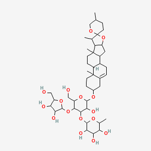 (2S,3R,4R,5R,6S)-2-(((2R,3R,4R,5R,6R)-3-(((2S,3R,4R,5S)-3,4-Dihydroxy-5-(hydroxymethyl)tetrahydrofuran-2-yl)oxy)-5-hydroxy-2-(hydroxymethyl)-6-(((4S,5'R,6aR,6bS,8aS,8bR,9S,10R,11aS,12aS,12bS)-5',6a,8a,9-tetramethyl-1,3,3',4,4',5,5',6,6a,6b,6',7,8,8a,8b,9,11a,12,12a,12b-icosahydrospiro[naphtho[2',1':4,5]indeno[2,1-b]furan-10,2'-pyran]-4-yl)oxy)tetrahydro-2H-pyran-4-yl)oxy)-6-methyltetrahydro-2H-pyran-3,4,5-triol chemical structure (CAS 76296-72-5)