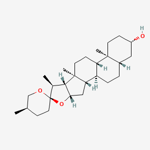 (2aS,4S,5'R,6aS,6bS,8aS,8bR,9S,10R,11aS,12aS,12bR)-5',6a,8a,9-Tetramethyldocosahydrospiro[naphtho[2',1':4,5]indeno[2,1-b]furan-10,2'-pyran]-4-ol chemical structure (CAS 77-60-1)