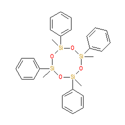2,4,6,8-Tetramethyl-2,4,6,8-tetraphenyl-1,3,5,7,2,4,6,8-tetraoxatetrasilocane chemical structure (CAS 77-63-4)