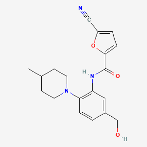 5-Cyano-N-(5-(hydroxymethyl)-2-(4-methylpiperidin-1-yl)phenyl)furan-2-carboxamide chemical structure (CAS 791587-67-2)