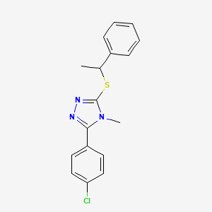3-(4-Chlorophenyl)-4-methyl-5-((1-phenylethyl)thio)-4H-1,2,4-triazole chemical structure (CAS 792960-68-0)