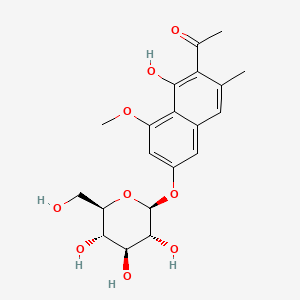 1-(1-Hydroxy-8-methoxy-3-methyl-6-(((2S,3R,4S,5S,6R)-3,4,5-trihydroxy-6-(hydroxymethyl)tetrahydro-2H-pyran-2-yl)oxy)naphthalen-2-yl)ethanone chemical structure (CAS 80358-06-1)