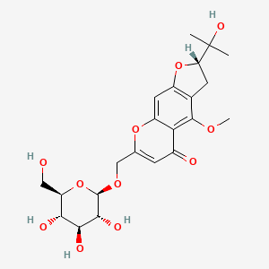 (S)-2-(2-Hydroxypropan-2-yl)-4-methoxy-7-((((2R,3R,4S,5S,6R)-3,4,5-trihydroxy-6-(hydroxymethyl)tetrahydro-2H-pyran-2-yl)oxy)methyl)-2H-furo[3,2-g]chromen-5(3H)-one chemical structure (CAS 80681-45-4)