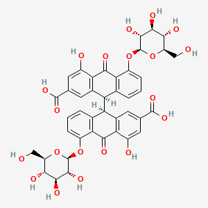 (9R,9'R)-4,4'-Dihydroxy-10,10'-dioxo-5,5'-bis(((2S,3R,4S,5S,6R)-3,4,5-trihydroxy-6-(hydroxymethyl)tetrahydro-2H-pyran-2-yl)oxy)-9,9',10,10'-tetrahydro-[9,9'-bianthracene]-2,2'-dicarboxylic acid chemical structure (CAS 81-27-6)