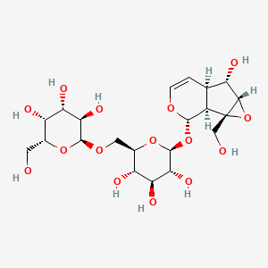(2S,3R,4S,5S,6R)-2-(((1aS,1bS,2S,5aR,6S,6aS)-6-Hydroxy-1a-(hydroxymethyl)-1a,1b,2,5a,6,6a-hexahydrooxireno[2',3':4,5]cyclopenta[1,2-c]pyran-2-yl)oxy)-6-((((2S,3R,4S,5R,6R)-3,4,5-trihydroxy-6-(hydroxymethyl)tetrahydro-2H-pyran-2-yl)oxy)methyl)tetrahydro-2H-pyran-3,4,5-triol chemical structure (CAS 81720-05-0)