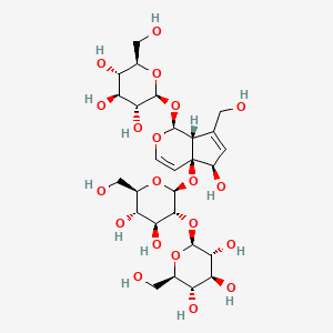 (2S,3R,4S,5S,6R)-2-(((2S,3R,4S,5S,6R)-4,5-Dihydroxy-2-(((1S,4aS,5R,7aR)-5-hydroxy-7-(hydroxymethyl)-1-(((2S,3R,4S,5S,6R)-3,4,5-trihydroxy-6-(hydroxymethyl)tetrahydro-2H-pyran-2-yl)oxy)-5,7a-dihydrocyclopenta[c]pyran-4a(1H)-yl)oxy)-6-(hydroxymethyl)tetrahydro-2H-pyran-3-yl)oxy)-6-(hydroxymethyl)tetrahydro-2H-pyran-3,4,5-triol chemical structure (CAS 81720-08-3)