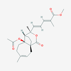 Methyl (2E,4E)-5-((3R,4S,4aS,9aR)-4a-acetoxy-3,7-dimethyl-1-oxo-3,4,4a,5,6,9-hexahydro-1H-4,9a-ethanocyclohepta[c]pyran-3-yl)-2-methylpenta-2,4-dienoate chemical structure (CAS 82508-33-6)