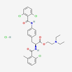 2-(Diethylamino)ethyl (S)-2-(2-chloro-6-methylbenzamido)-3-(4-(2,6-dichlorobenzamido)phenyl)propanoate hydrochloride chemical structure (CAS 828271-96-1)