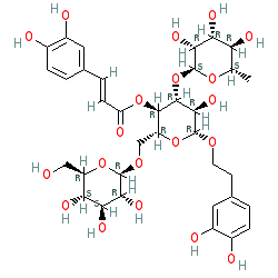 (2R,3R,4R,5R,6R)-6-(3,4-Dihydroxyphenethoxy)-5-hydroxy-2-((((2R,3R,4S,5S,6R)-3,4,5-trihydroxy-6-(hydroxymethyl)tetrahydro-2H-pyran-2-yl)oxy)methyl)-4-(((2S,3R,4R,5R,6S)-3,4,5-trihydroxy-6-methyltetrahydro-2H-pyran-2-yl)oxy)tetrahydro-2H-pyran-3-yl 3-(3,4-dihydroxyphenyl)acrylate chemical structure (CAS 82854-37-3)