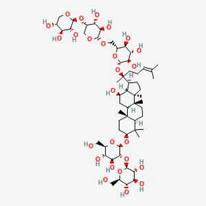 (2R,3S,4S,5R,6S)-2-((((2S,3R,4R,5S)-3,4-Dihydroxy-5-(((2S,3R,4S,5R)-3,4,5-trihydroxytetrahydro-2H-pyran-2-yl)oxy)tetrahydro-2H-pyran-2-yl)oxy)methyl)-6-(((S)-2-((3S,5R,8R,9R,10R,12R,13R,14R,17S)-3-(((2R,3R,4S,5S,6R)-4,5-dihydroxy-6-(hydroxymethyl)-3-(((2S,3R,4S,5S,6R)-3,4,5-trihydroxy-6-(hydroxymethyl)tetrahydro-2H-pyran-2-yl)oxy)tetrahydro-2H-pyran-2-yl)oxy)-12-hydroxy-4,4,8,10,14-pentamethylhexadecahydro-1H-cyclopenta[a]phenanthren-17-yl)-6-methylhept-5-en-2-yl)oxy)tetrahydro-2H-pyran-3,4,5-triol chemical structure (CAS 83459-41-0)