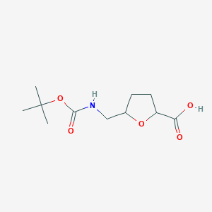 5-(((tert-Butoxycarbonyl)amino)methyl)tetrahydrofuran-2-carboxylic acid chemical structure (CAS 840540-59-2)