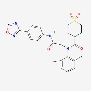N-(2-((4-(1,2,4-Oxadiazol-3-yl)phenyl)amino)-2-oxoethyl)-N-(2,6-dimethylphenyl)tetrahydro-2H-thiopyran-4-carboxamide 1,1-dioxide chemical structure (CAS 841301-32-4)