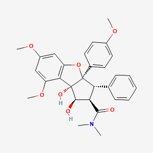 (1R,2R,3S,3aR,8bS)-1,8b-Dihydroxy-6,8-dimethoxy-3a-(4-methoxyphenyl)-N,N-dimethyl-3-phenyl-2,3,3a,8b-tetrahydro-1H-cyclopenta[b]benzofuran-2-carboxamide chemical structure (CAS 84573-16-0)