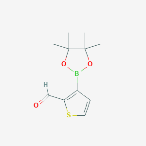 3-(4,4,5,5-Tetramethyl-1,3,2-dioxaborolan-2-yl)thiophene-2-carbaldehyde chemical structure (CAS 845873-35-0)