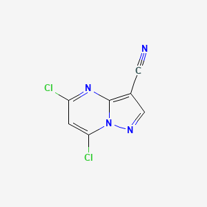 5,7-Dichloropyrazolo[1,5-a]pyrimidine-3-carbonitrile chemical structure (CAS 845895-95-6)