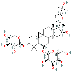 (2R,3R,4S,5S,6R)-2-(((2aR,3R,4S,5aS,5bS,7S,7aR,9S,11aR,12aS)-4-Hydroxy-3-((2R,5S)-5-(2-hydroxypropan-2-yl)-2-methyltetrahydrofuran-2-yl)-2a,5a,8,8-tetramethyl-9-(((2S,3R,4S,5R)-3,4,5-trihydroxytetrahydro-2H-pyran-2-yl)oxy)tetradecahydro-1H,12H-cyclopenta[a]cyclopropa[e]phenanthren-7-yl)oxy)-6-(hydroxymethyl)tetrahydro-2H-pyran-3,4,5-triol chemical structure (CAS 84687-43-4)