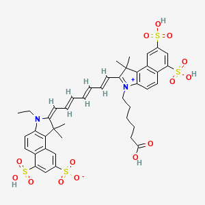2-(7-(3-(5-Carboxypentyl)-1,1-dimethyl-6,8-disulfo-1,3-dihydro-2H-benzo[e]indol-2-ylidene)hepta-1,3,5-trien-1-yl)-3-ethyl-1,1-dimethyl-6-sulfo-1H-benzo[e]indol-3-ium-8-sulfonate chemical structure (CAS 847180-48-7)