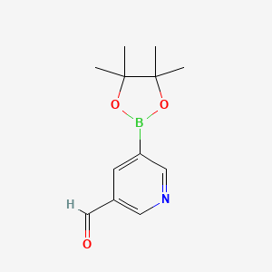 5-(4,4,5,5-Tetramethyl-1,3,2-dioxaborolan-2-yl)nicotinaldehyde chemical structure (CAS 848093-29-8)