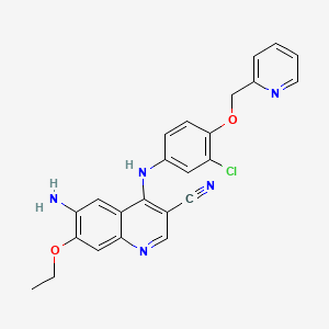 6-Amino-4-((3-chloro-4-(pyridin-2-ylmethoxy)phenyl)amino)-7-ethoxyquinoline-3-carbonitrile chemical structure (CAS 848139-78-6)