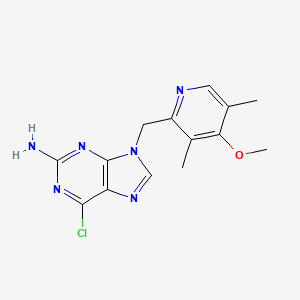 6-Chloro-9-((4-methoxy-3,5-dimethylpyridin-2-yl)methyl)-9H-purin-2-amine chemical structure (CAS 848695-25-0)