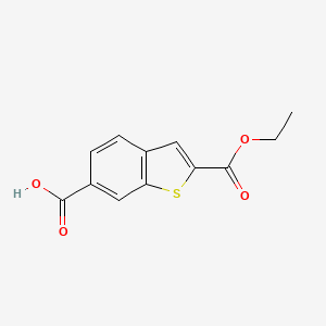 2-(Ethoxycarbonyl)benzo[b]thiophene-6-carboxylic acid chemical structure (CAS 850074-43-0)