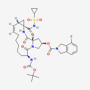 (2R,6S,13aS,14aR,16aS,Z)-6-((tert-Butoxycarbonyl)amino)-14a-((cyclopropylsulfonyl)carbamoyl)-5,16-dioxo-1,2,3,5,6,7,8,9,10,11,13a,14,14a,15,16,16a-hexadecahydrocyclopropa[e]pyrrolo[1,2-a][1,4]diazacyclopentadecin-2-yl 4-fluoroisoindoline-2-carboxylate chemical structure (CAS 850876-88-9)