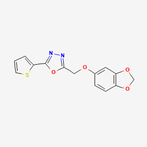 2-((Benzo[d][1,3]dioxol-5-yloxy)methyl)-5-(thiophen-2-yl)-1,3,4-oxadiazole chemical structure (CAS 851278-26-7)
