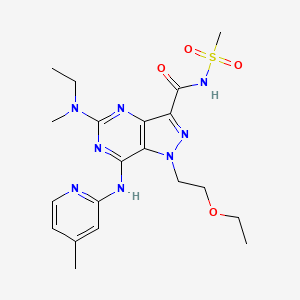1-(2-Ethoxyethyl)-5-(ethyl(methyl)amino)-7-((4-methylpyridin-2-yl)amino)-N-(methylsulfonyl)-1H-pyrazolo[4,3-d]pyrimidine-3-carboxamide chemical structure (CAS 853003-48-2)