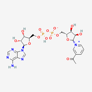 3-Acetyl-1-((2R,3R,4S,5R)-5-((((((((2R,3S,4R,5R)-5-(6-amino-9H-purin-9-yl)-3,4-dihydroxytetrahydrofuran-2-yl)methoxy)(hydroxy)phosphoryl)oxy)oxidophosphoryl)oxy)methyl)-3,4-dihydroxytetrahydrofuran-2-yl)pyridin-1-ium chemical structure (CAS 86-08-8)
