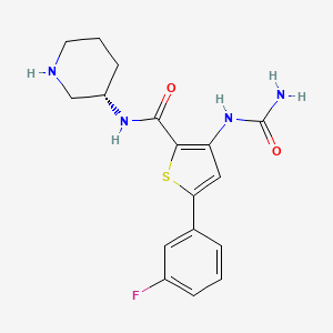 (S)-5-(3-Fluorophenyl)-N-(piperidin-3-yl)-3-ureidothiophene-2-carboxamide chemical structure (CAS 860352-01-8)