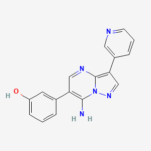 3-(7-Amino-3-(pyridin-3-yl)pyrazolo[1,5-a]pyrimidin-6-yl)phenol chemical structure (CAS 861249-77-6)