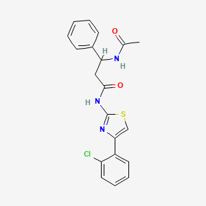 3-Acetamido-N-(4-(2-chlorophenyl)thiazol-2-yl)-3-phenylpropanamide chemical structure (CAS 863763-20-6)